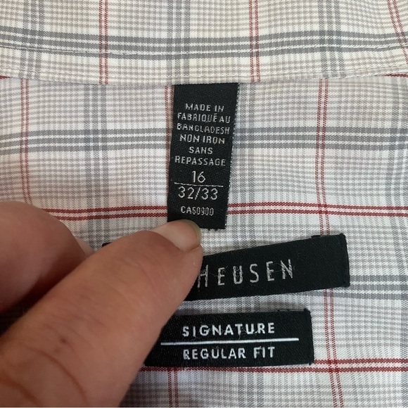 Van Heusen Mens 16-32/33 Plaid Long Sleeve Button Pocket Dress Business Shirt - Picture 2 of 10